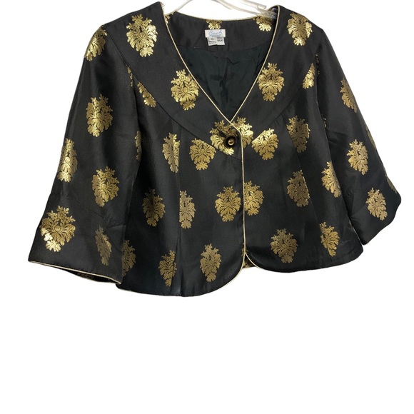 Sera B 100% Silk Oriental style Embossed cropped Blazer vintage made in USA - Picture 3 of 16